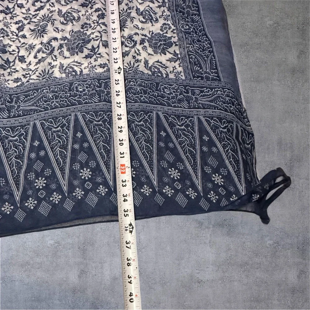 Scarf Womens 70x40 Navy Blue/Cream Excellent Batik Floral Tassel‎ Lightweight
